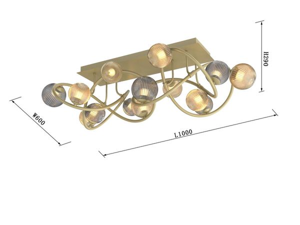 Wofi Metz LED G9 Deckenleuchte Goldfarben 100cm Rauch+Amber-Glas 36W Warmweiss Dimmbar 9015-1204
