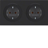 Berker 47202045 Steckdosen-Kombination Schuko 2fach mit Rahmen R.3 schwarz. glänzend