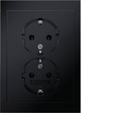 Berker 47742245 Doppelsteckdose Schuko mit Abdeckplatte. Berker R.3. schwarz glänzend