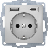 Berker 48041404 Steckdose Schuko/USB A-C B.3. alu matt. lackiert