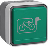 Berker 6745643513 Steckdose m. Schutzkontaktstift. grünem Klappd. und Symbol E-Bike AP W.1 grau