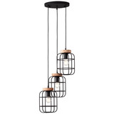 Brilliant Gwen Pendelleuchte, 3-flammig (Rondell) E27 Antik Holz Schwarz Korund FSC® 99255/66