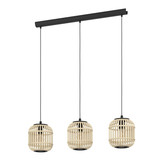 Eglo Pendelleuchte Bordesley 3-flammig E27 Schwarz Natur Stahl Holz 91x21cm 43217