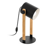 Eglo Tischleuchte Hornwood E27 Schwarz Creme Braun Stahl Holz 42x21cm 43519