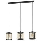 Eglo Pendelleuchte Dellow 3-flammig E27 Schwarz Messing Stahl 88x18cm 43605