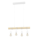 Eglo Pendelleuchte Townshend 4-flammig E27 Weiss Braun Stahl Holz 70x10,5cm 43704