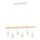 Eglo Pendelleuchte Townshend 6-flammig E27 Weiss Braun Stahl Holz 100x10cm 43705