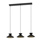 Eglo Pendelleuchte Grizedale 3-flammig E27 Schwarz Messing Stahl 96x26cm 43886