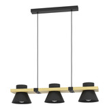 Eglo Pendelleuchte Maccles 3-flammig E27 Schwarz Braun Stahl Holz 78x18cm 43956