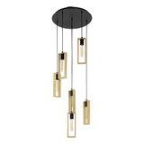 Eglo Pendelleuchte Littleton 6-flammig E27 Schwarz Braun Stahl Holz Ø50cm 44054