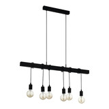 Eglo Pendelleuchte Townshend 6-flammig E27 Schwarz Stahl Holz 100x10cm 44062