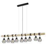 Eglo Pendelleuchte Townshend 5 9-flammig E27 Schwarz Braun Stahl Holz 150x20cm 44077