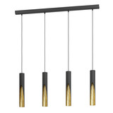 Eglo LED Pendelleuchte Barbotto 4-flammig GU10 4x 4,5W warmweiss 3000K Schwarz Gold Stahl 92,5x6cm 900873