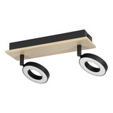 Eglo LED Deckenstrahler Rielves 2-flammig 2x 4,2W warmweiss 3000K Braun Schwarz Holz Stahl 28x17,5cm 901203