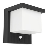 Eglo LED Solar-Wandleuchte Frigento 7W warmweiss 3000K Bewegungsmelder IP44 Schwarz-struktur Milchweiss Aluminium mit Sensor 15x14cm 902433