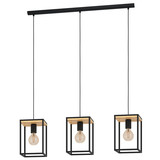 Eglo Pendelleuchte Libertad 3-flammig E27 Schwarz Braun Stahl Holz 88x18cm 99855