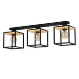 Eglo Deckenleuchte Libertad 3-flammig E27 Schwarz Braun Stahl Holz 86x24cm 99856