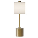 Elstead Issa Tischleuchte E27 Gold gebürstet Alu Stahl Leinenschirm 68cm