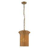 Elstead Kai Pendelleuchte E27 Gold gebürstet Stahl Rattan Ø29cm