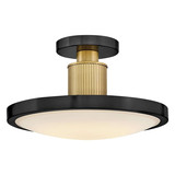 Elstead Kieran LED Deckenleuchte dimmbar CCT warm-/neutralweiss 32W Schwarz-Messing Stahl Satinglas Ø36cm