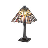 Elstead Inglenook Tischleuchte E14 Valiant-Bronze Stahl Tiffanyglas 37cm