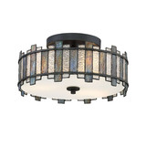 Elstead Sentry Deckenleuchte 2-flammig E27 Schwarz Stahl Tiffanyglas Ø36cm
