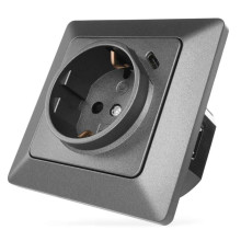 Emos Steckdose mit USB-A+USB-C 3A Schnellladen Anthrazit A6000.7