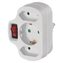 Emos Steckdosenadapter 2x Euro+1x Schutzkontakt mit Schalter Weiß P00282