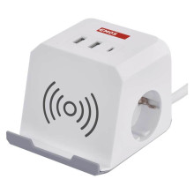 Emos Verlängerungskabel Würfel 2-fach 2xUSB-A+1xUSB-C+Qi 2m Weiß P0222CQ