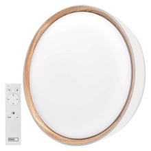 Emos LED Deckenleuchte Ilvi 30W CCT warm-/tageslichtweiss 2700K/6500K dimmbar Fernbedienung Weiß Holz Stahl Ø40cm ZM5114