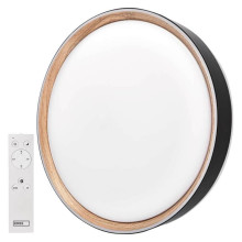 Emos LED Deckenleuchte Ilvi 30W CCT warm-/tageslichtweiss 2700K/6500K dimmbar Fernbedienung Schwarz Holz Stahl Ø40cm ZM5116