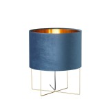 Fischer & Honsel Aura Design-Tischlampe E27 Stoffschirm blau samt gold 50399