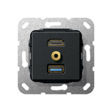 Gira 568110 HDMI USB 3.0 A M-Klinke K-poligeitsche Einsatz Schwarz m