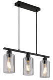 Globo Pendelleuchte Hadera 3-flammig E27 Schwarz matt rauchfarben Metall Glas 140x50cm
