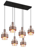 Globo Pendelleuchte Milley 6-flammig E27 Schwarz matt amber Metall Glas 150x96cm