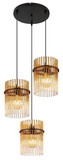 Globo Pendelleuchte Gorley 3-flammig E27 Schwarz matt amber Metall Glasstäbe Ø47cm
