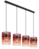 Globo Pendelleuchte Gorley 4-flammig E27 Schwarz matt brombeerfarben Metall Glasstäbe 140x110cm