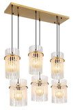 Globo Pendelleuchte Gorley 6-flammig E27 Goldfarben matt opal Metall Glasstäbe 125x92,5cm