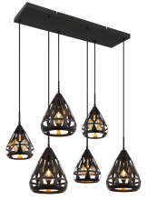 Globo Hassan E27 Hängeleuchte 6-fach 40W Schwarz Matt, Metall 120cm 15889-6H