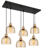 Globo Pendelleuchte Swanson 6-flammig E27 Schwarz matt amber Metall Glas 130x105cm