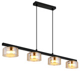 Globo LED Pendelleuchte Higgins 4-flammig GX53 LED 4x 6W extra-warmweiss Schwarz matt amber Metall Glas 113x90cm