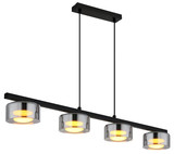 Globo LED Pendelleuchte Higgins 4-flammig GX53 LED 4x 6W extra-warmweiss Schwarz matt rauchfarben Metall Glas 113x90cm