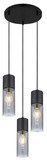 Globo Pendelleuchte Annika 3-flammig E27 Schwarz matt rauchfarben Metall Glas Ø30cm