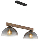 Globo Pendelleuchte Romy 2-flammig E27 Schwarz matt rauchfarben Metall Glas 120x85cm