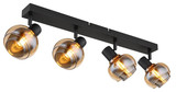 Globo Strahler Tokki 4-flammig E14 Schwarz matt amber Metall Glas 56x13,5cm