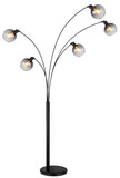 Globo Stehleuchte Seymour 5-flammig E27 Schwarz matt rauchfarben Metall Glas 208cm