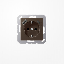 Jung A1520-15CAMO SCHUKO-Steckdose 16 A, mit USB-Ladegerät 1xTyp A + 1xTyp C, SAFETY+, Serie A, mokka