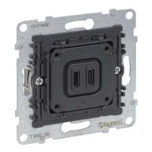 Legrand SEANO 2-fach USB-Ladesteckdosen-Einsatz, 2x-Typ C Ladestrom: 3A bei 5V bei einem Gerät, 1,5A bei gleichzeitigem Laden, 765028