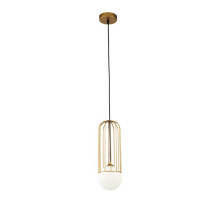 Maytoni Telford Pendelleuchte, Hängeleuchte G9 Käfig-Design Gold Weiss Glas