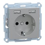 Merten MEG2366-0460 Schutzkontakt Steckdose mit USB Ladegerät Aluminium System M